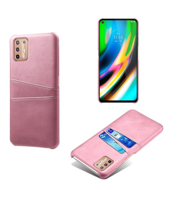 Ksq KSQ Rosegoud Pasjeshouder Faux Lederen Hoesje voor de Motorola Moto G9 Plus