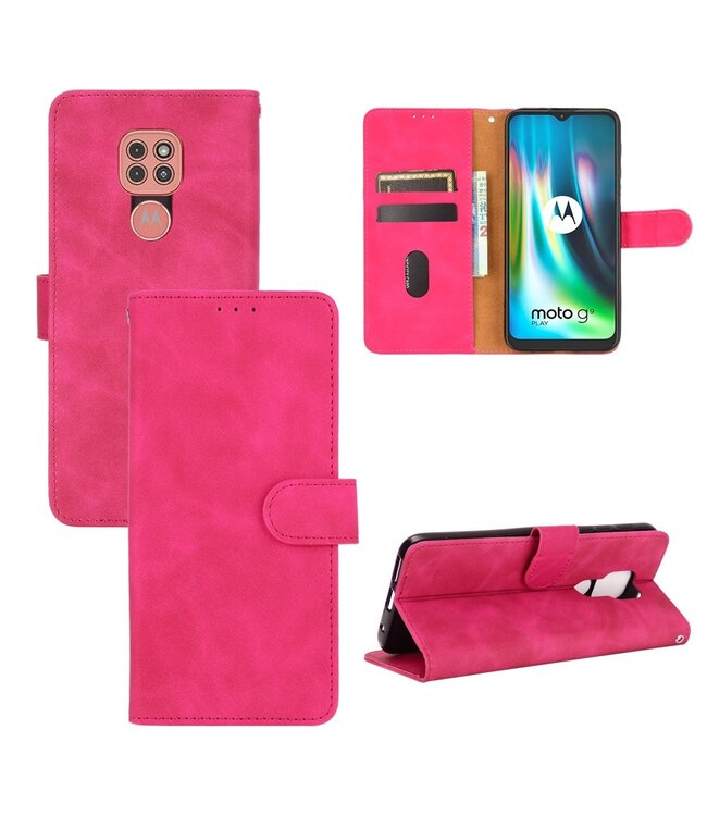 Roze Skin Touch Bookcase Hoesje voor de Motorola Moto G9 Play