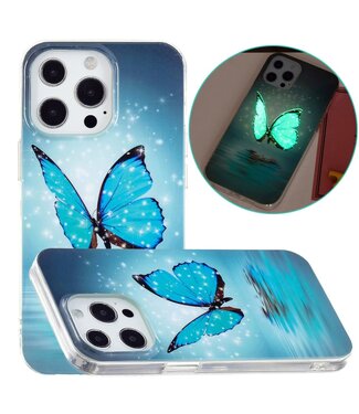 Blauwe Vlinder Lichtgevend TPU Hoesje iPhone 13 Pro Max