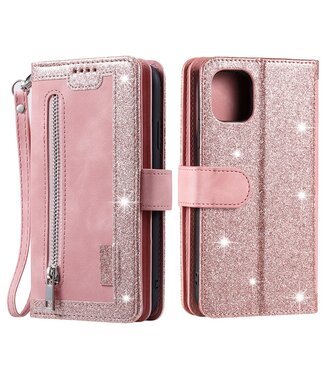 Roze Glitter Bookcase Hoesje iPhone 13 Pro Max