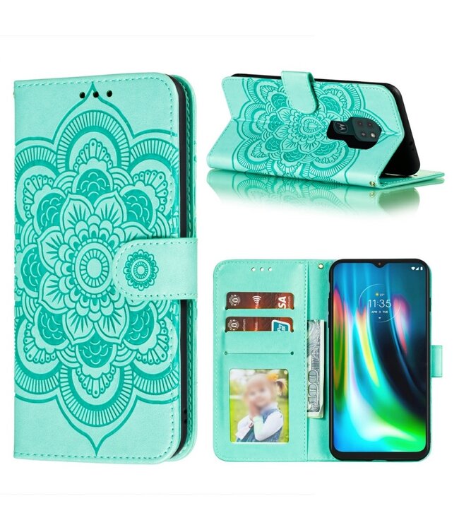 Cyaan Mandala Bookcase Hoesje voor de Motorola Moto G9 Play