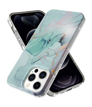 Groen Marmer En Glitter Hardcase Hoesje iPhone 13 Pro Max