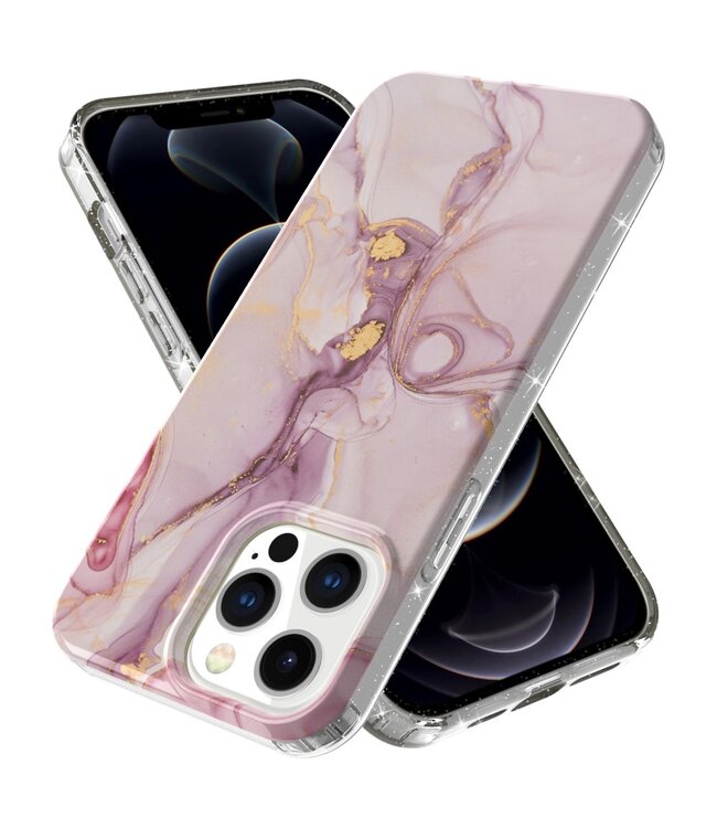 Paars Marmer En Glitter Hardcase Hoesje voor de iPhone 13 Pro Max