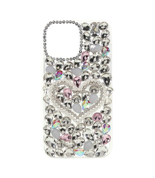 Zilver Hart En Diamant TPU Hoesje voor de iPhone 13 Pro Max