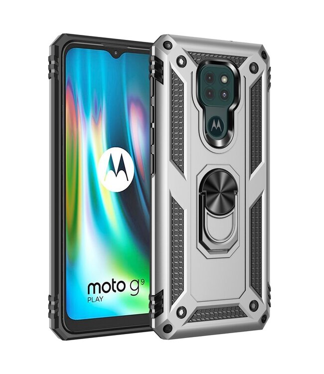 Zilver Ring Kickstand Hybrid Hoesje voor de Motorola Moto G9 Play