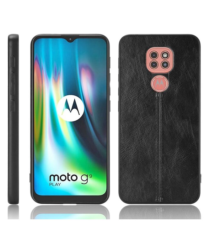 Zwart Faux Lederen Hybrid Hoesje voor de Motorola Moto G9 Play