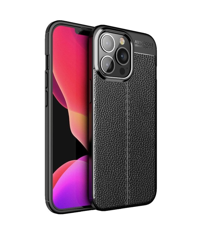 Zwart Lychee TPU Hoesje voor de iPhone 13 Pro