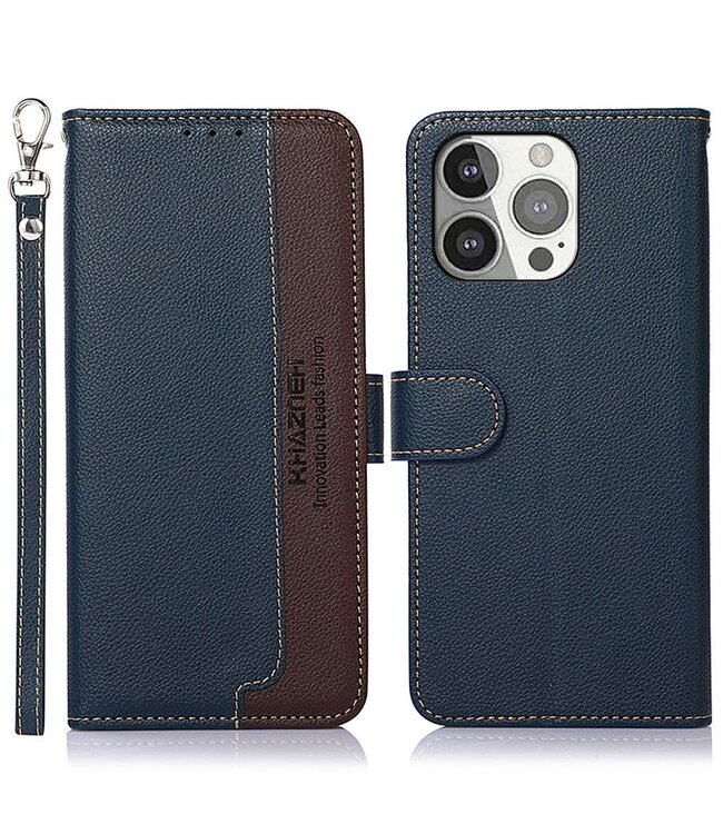 Khazneh Khazneh Blauw Lychee Bookcase Hoesje voor de iPhone 13 Pro