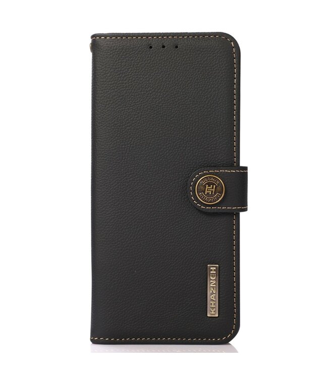 Khazneh Zwart Genuine Lederen Bookcase Hoesje iPhone 13 Pro Telefoonhoesjestore.nl