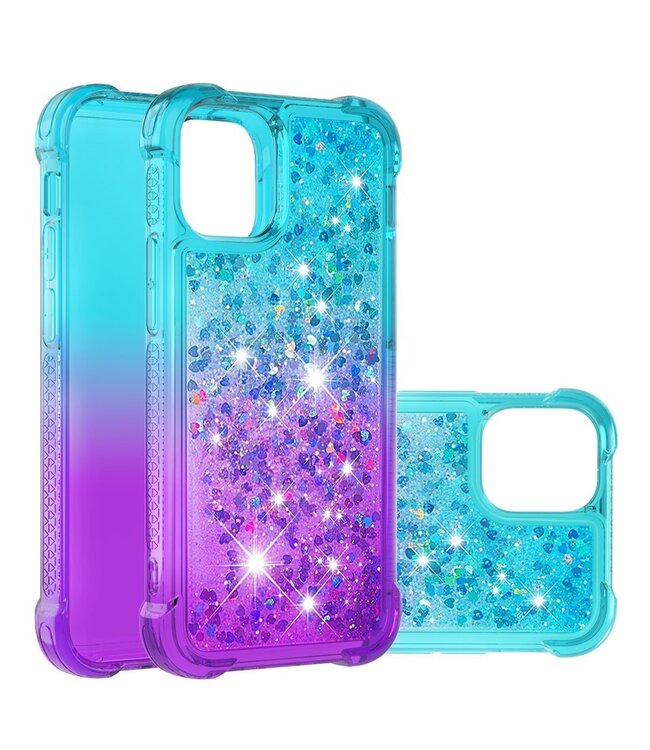 Blauw / Paars Gradient Glitter TPU Hoesje voor de iPhone 13 Mini