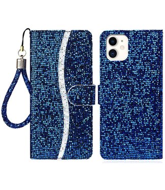 Blauw Glitter Bookcase Hoesje iPhone 13 Mini