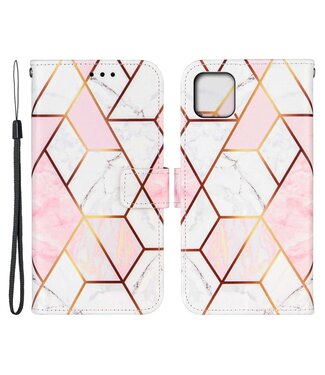 Roze / Wit Marmer Bookcase Hoesje iPhone 13 Mini