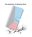 Grijs / Blauw / Roze Design Bookcase Hoesje voor de iPhone 13 Mini