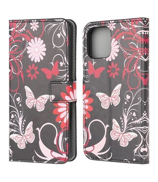 Vlinders En Bloemen Bookcase Hoesje iPhone 13 Mini