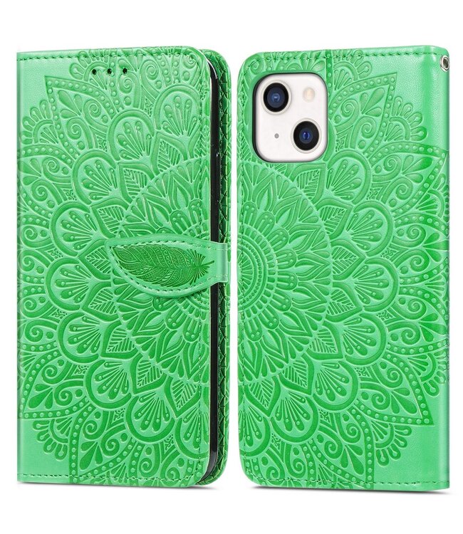 Groen Mandala Bookcase Hoesje voor de iPhone 13 Mini