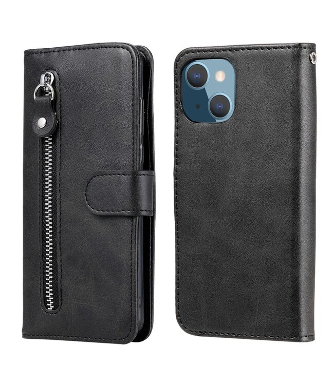 Zwart Wallet Bookcase Hoesje voor de iPhone 13 Mini