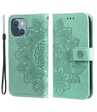 Groen Bloemenprint Bookcase Hoesje iPhone 13 Mini