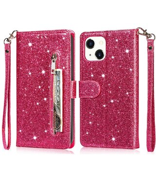 Roze Glitter Bookcase Hoesje iPhone 13 Mini