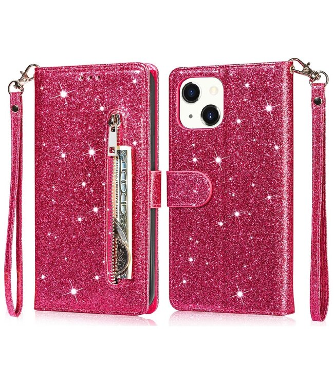 Roze Glitter Bookcase Hoesje voor de iPhone 13 Mini