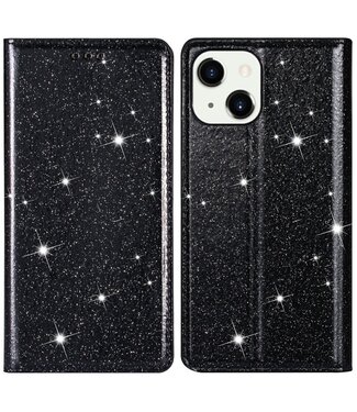 Zwart Glitter Bookcase Hoesje iPhone 13 Mini