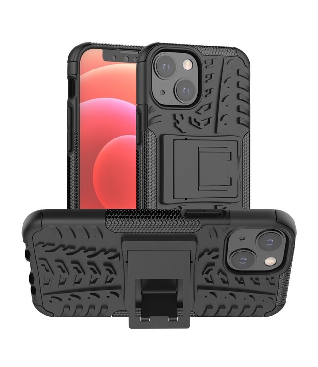 Zwart Banden Profiel Kickstand Hybrid Hoesje voor de iPhone 13 Mini