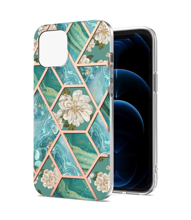 Groen Marmer En Bloemen TPU Hoesje voor de iPhone 13 Mini