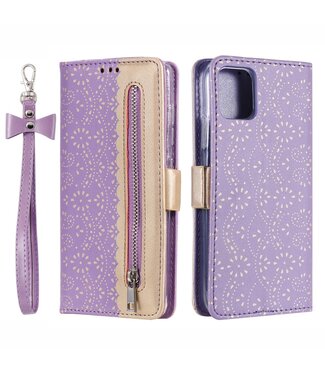 Paars Kant Wallet Bookcase Hoesje iPhone 13