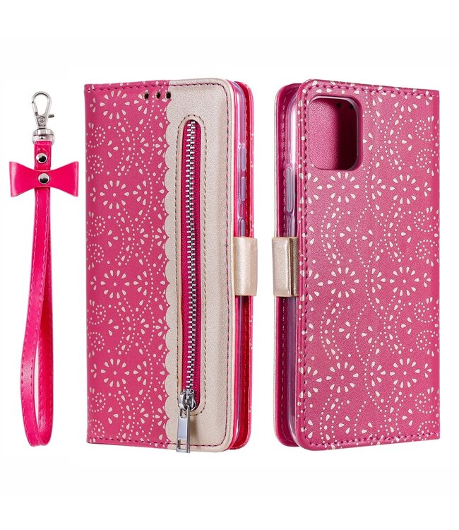 Roze Kant Wallet Bookcase Hoesje voor de iPhone 13