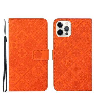 Oranje Bloemen Bookcase Hoesje iPhone 13 Pro Max