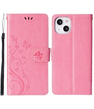 Roze Vlinder Patroon Bookcase Hoesje iPhone 13