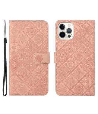 Roze Bloemen Bookcase Hoesje iPhone 13 Pro Max