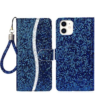 Blauw Glitter Bookcase Hoesje iPhone 13