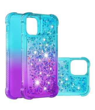 Blauw / Paard Gradient Glitter TPU Hoesje iPhone 13