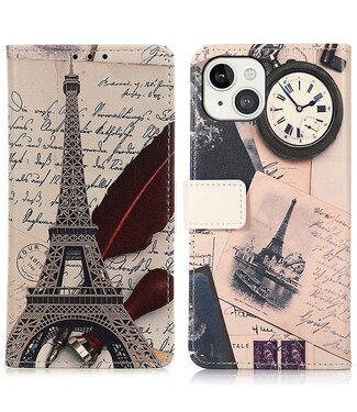 Eiffeltoren En Veer Bookcase Hoesje iPhone 13