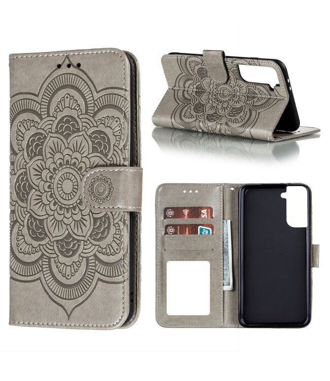 Grijs Mandala Bookcase Hoesje voor de Samsung Galaxy S21 Plus