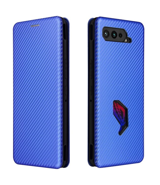 Blauw Carbon Bookcase Hoesje voor de Asus ROG Phone 5