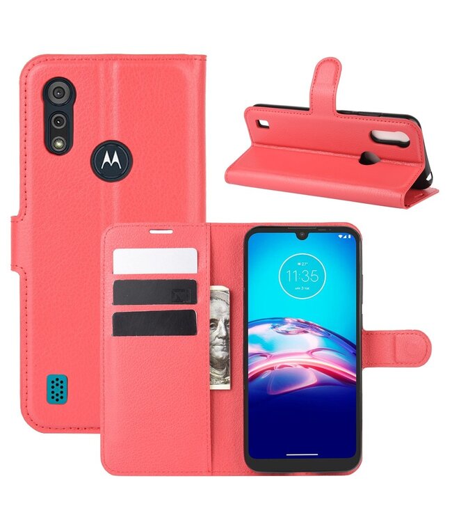 Rood Lychee Bookcase Hoesje voor de Motorola Moto E6s (2020)