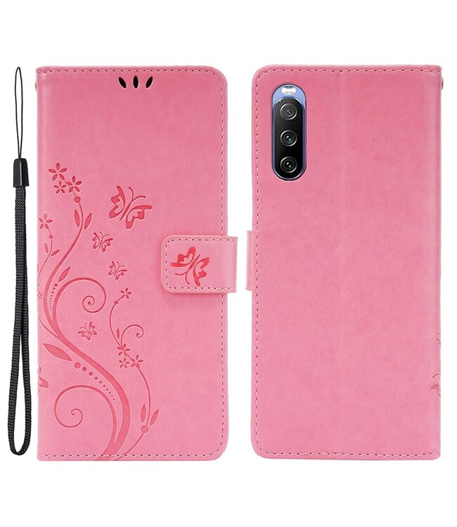 Roze Vlinder Bookcase Hoesje voor de Sony Xperia 10 III