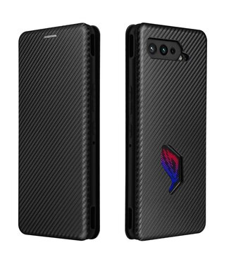 Zwart Carbon Bookcase Hoesje Asus ROG Phone 5