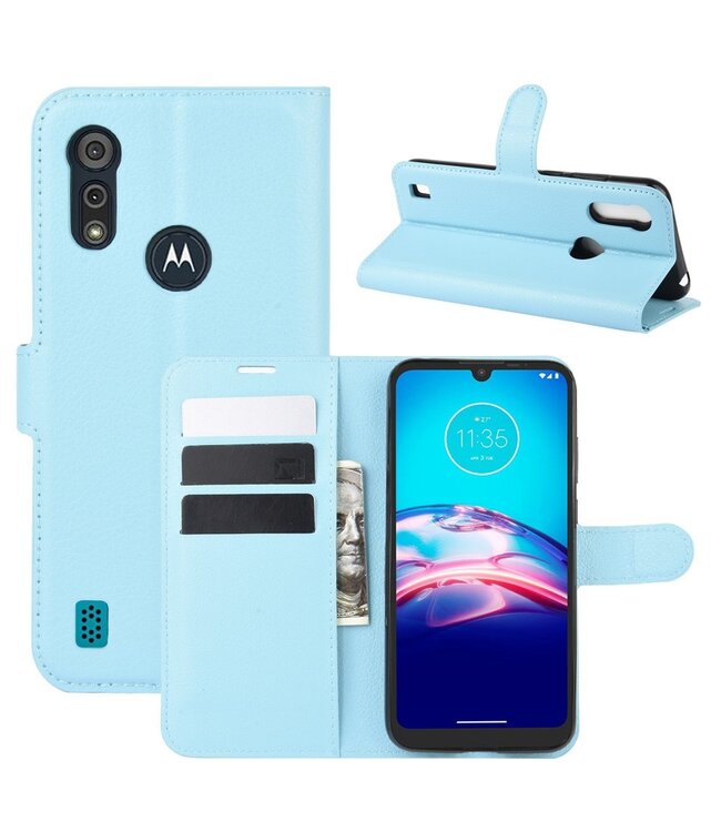 Blauw Lychee Bookcase Hoesje voor de Motorola Moto E6s (2020)