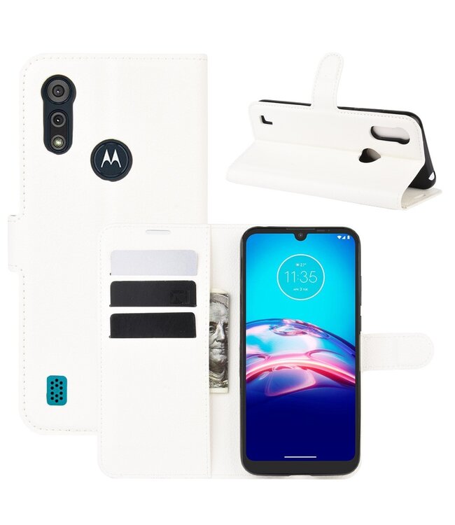 Wit Lychee Bookcase Hoesje voor de Motorola Moto E6s (2020)