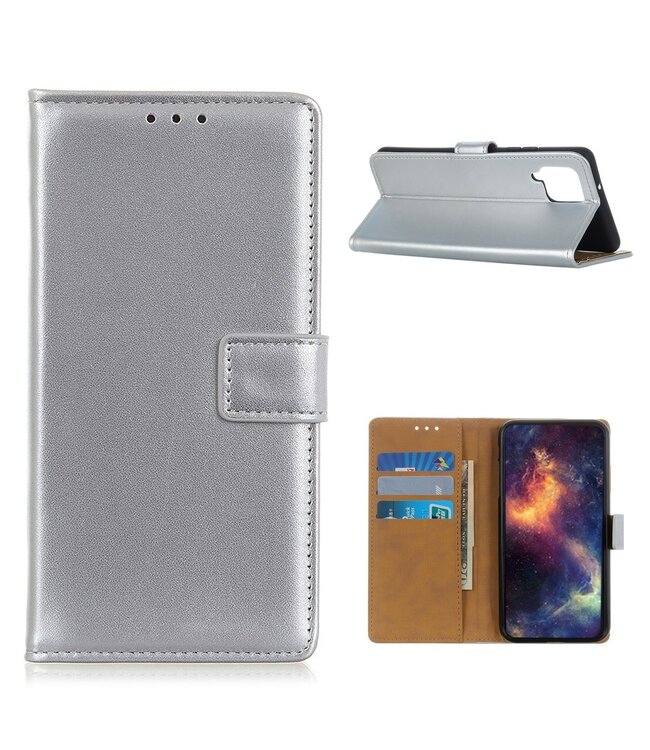 Zilver Wallet Bookcase Hoesje voor de Samsung Galaxy A12