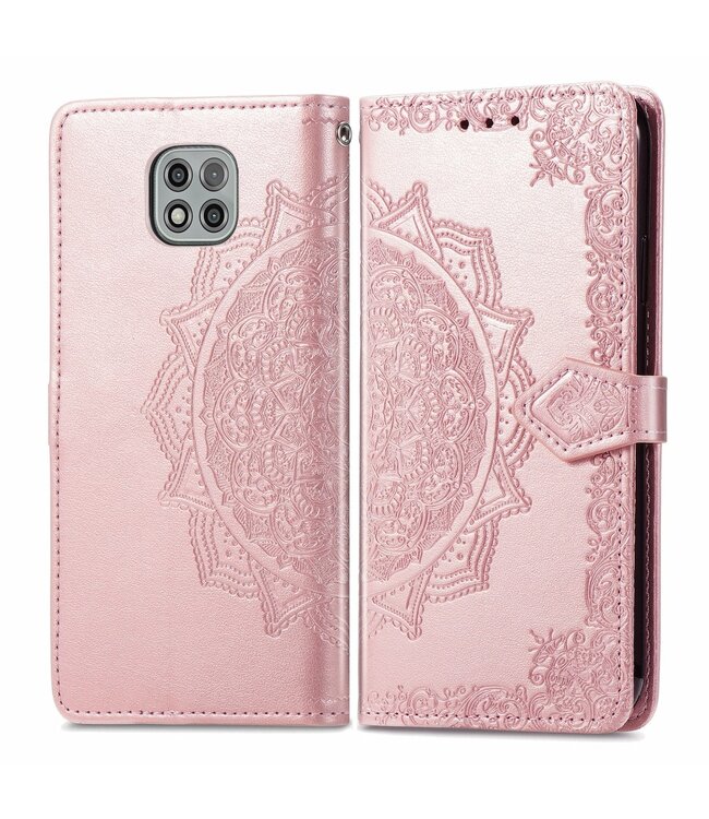 Rosegoud Mandala Bookcase Hoesje voor de Motorola Moto G Power (2021)