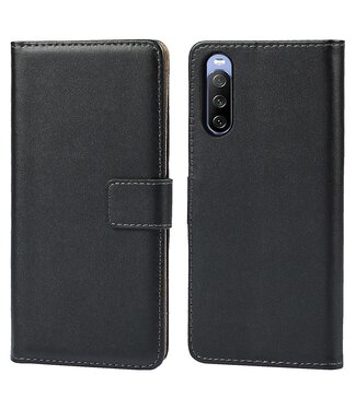 Zwart Genuine Lederen Bookcase Hoesje Sony Xperia 10 III