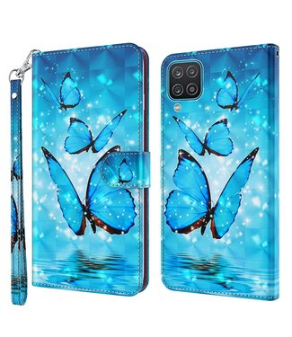 Blauwe Vlinders Bookcase Hoesje Samsung Galaxy A12