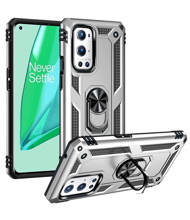 Zilver Armor Kickstand Hardcase Hoesje voor de OnePlus 9 Pro