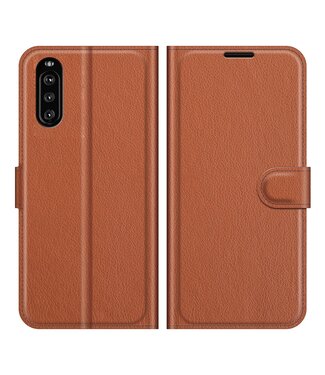 Bruin Lychee Wallet Bookcase Hoesje Sony Xperia 10 III