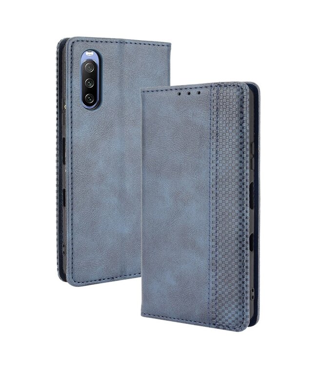 Blauw Vintage Wallet Bookcase Hoesje voor de Sony Xperia 10 III