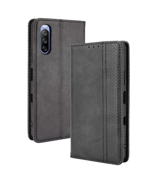 Zwart Vintage Wallet Bookcase Hoesje voor de Sony Xperia 10 III