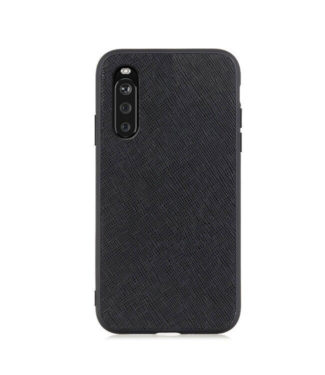 Zwart Genuine Lederen Hardcase Hoesje voor de Sony Xperia 10 III